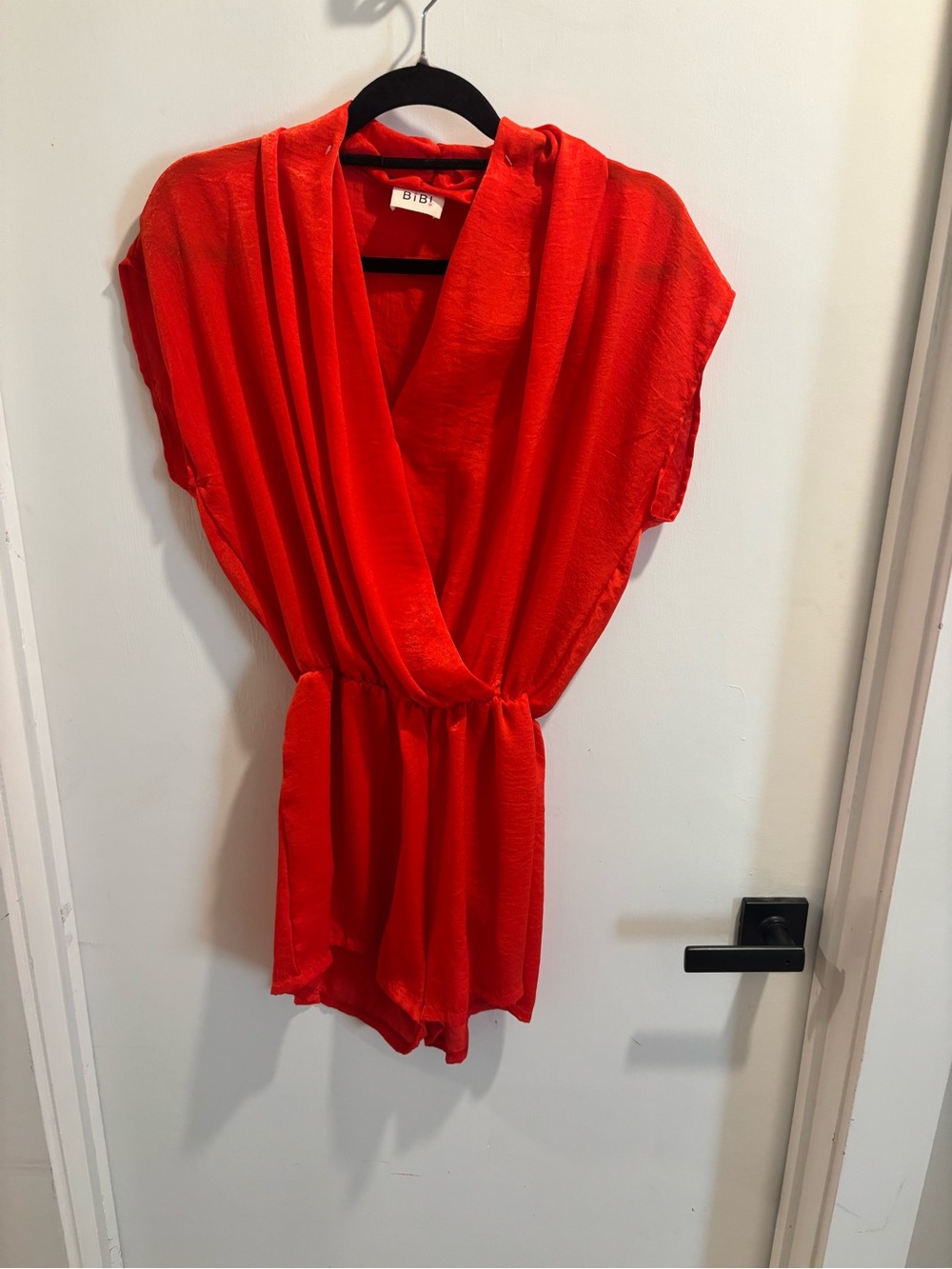 BiBi Vibrant Red Draped V‑Neck Romper